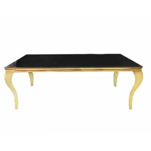 Black glass top table with gold frame