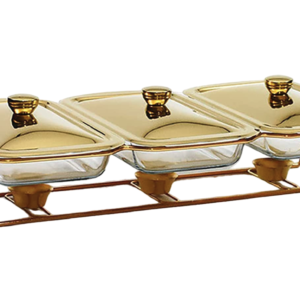 Triplet Chafing Dish 3 X1.5l Dishes With Warmer Gold-Crockery Centre.