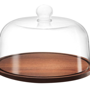 Wooden Cake Stand with Glass Dome Lid for Dessert Display 33cm Large