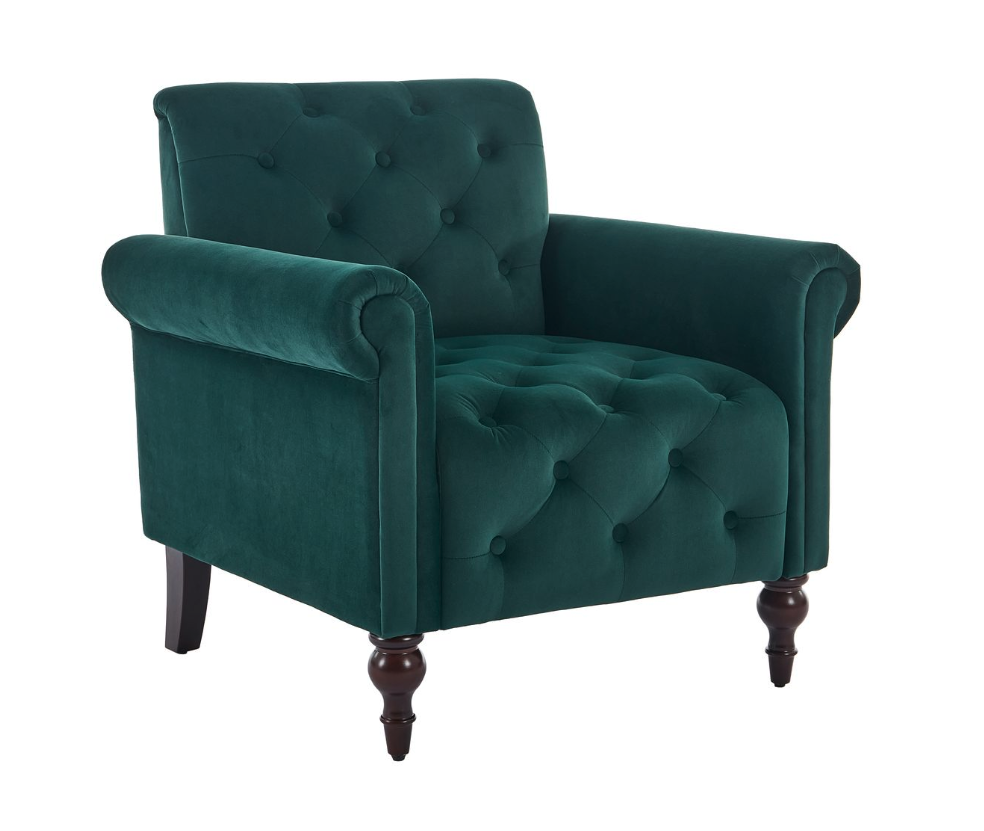 Green Vintage Style Accent Chair-Soft Breathable Velvet for Living Room