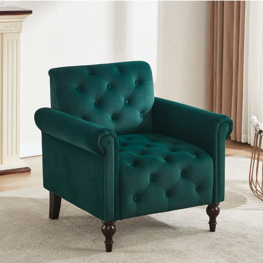 Green Vintage Style Accent Chair-Soft Breathable Velvet for Living Room - Image 3
