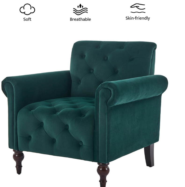 Green Vintage Style Accent Chair-Soft Breathable Velvet for Living Room - Image 9