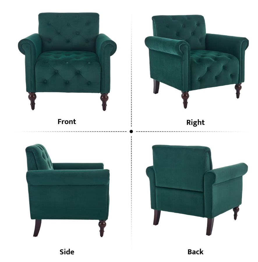 Green Vintage Style Accent Chair-Soft Breathable Velvet for Living Room - Image 10