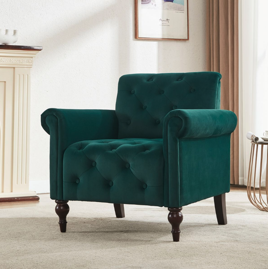 Green Vintage Style Accent Chair-Soft Breathable Velvet for Living Room - Image 11