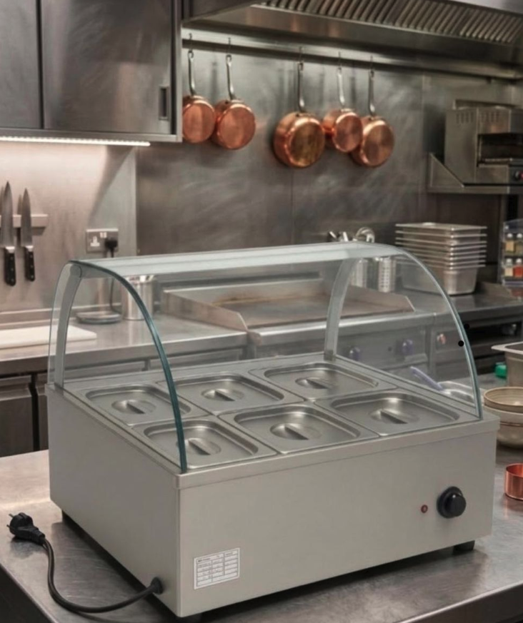 Bain Marie 6 Division Food Warmer with Curved Glass - Image 7