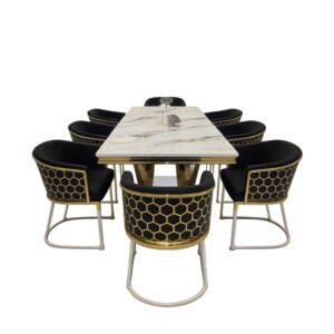 Madiega Furniture - Gold‑Honeycomb Marble Rectangle Dining Set