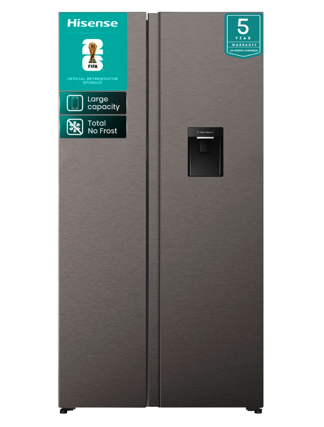 Hisense 541L No Frost Double doors Fridge with Water Dispenser-Inox